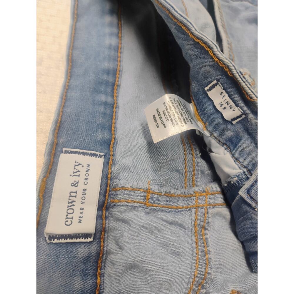 Crown & Ivy Women's Skinny Jeans Size 14R Blue Stretch High Rise Fit Faded Wash